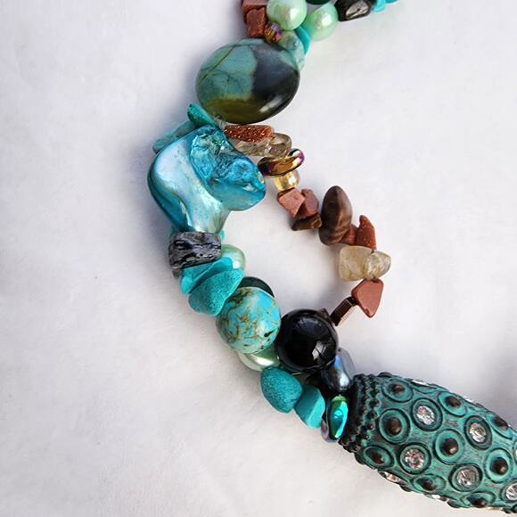 Handmade Artisan Genuine Turquoise Blue pearl Chrysacolla boho beach necklace - Picture 12 of 12
